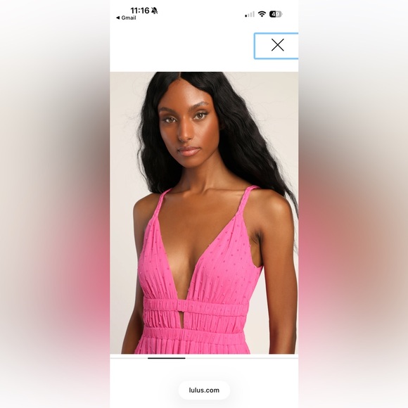 Lulu's Soiree Sweet Hot Pink Swiss Dot Sleeveless Maxi Dress NWT - Picture 3 of 6